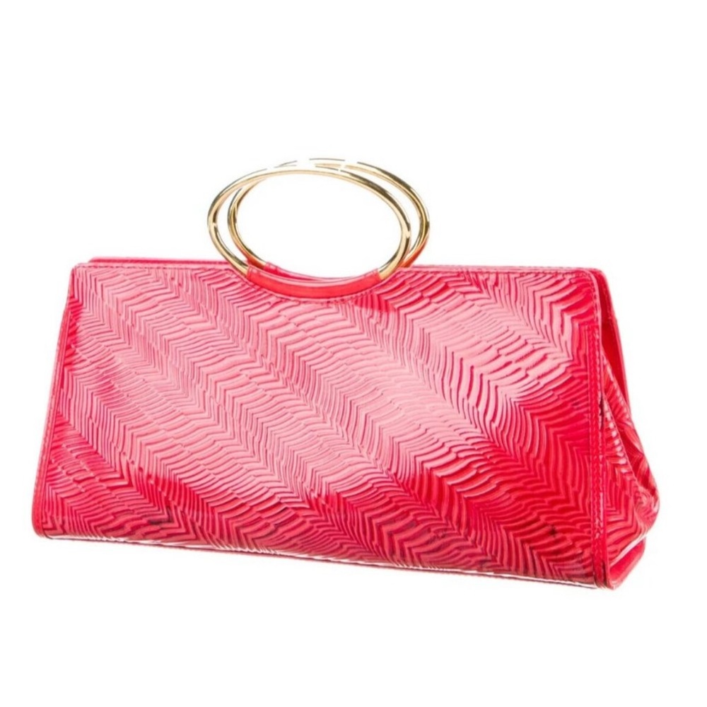 Vintage Gianni Versace Red Gold Metal Handles Handbag